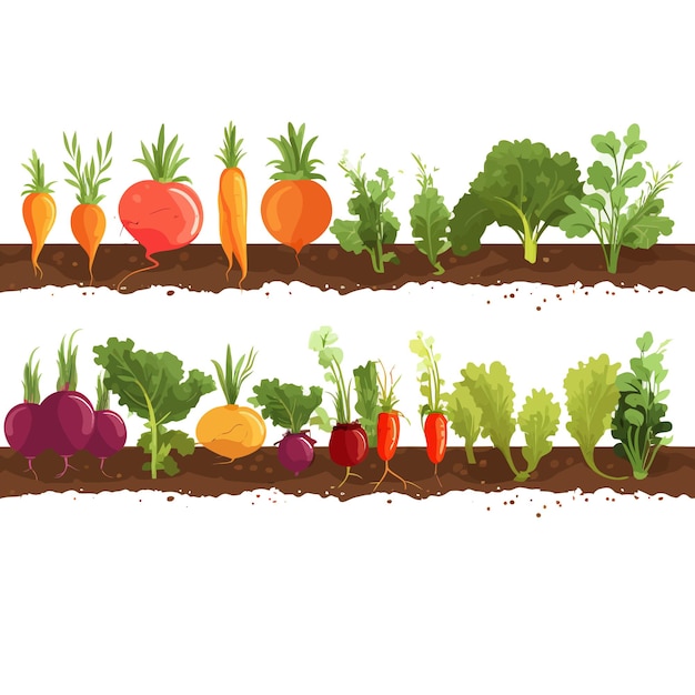 Vector horizontal banner made of simple vegetables flat vector style on white background