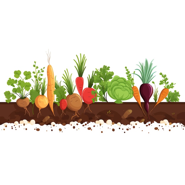 Horizontal banner made of simple vegetables flat vector style on white background