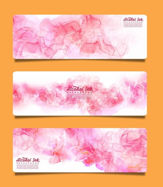 Horizontal banner pink flow watercolor alcohol ink abstract background