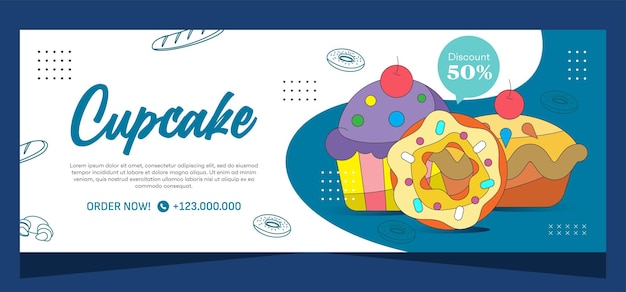 Vector horizontal banner of sweet cupcakes vector design