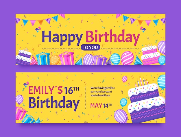 Horizontal banner template for birthday party celebration