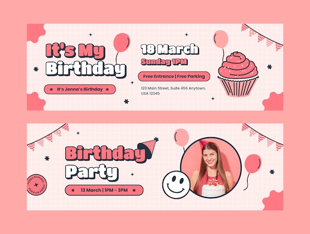 Vector horizontal banner template for birthday party celebration