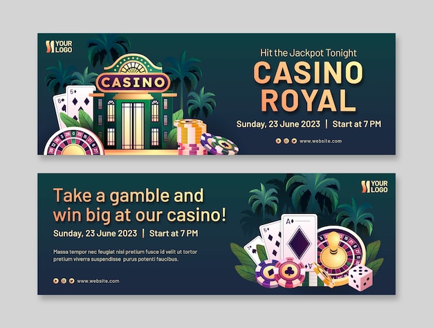 Vettore modello di banner orizzontale per l'esperienza del casinò e il gioco d'azzardo