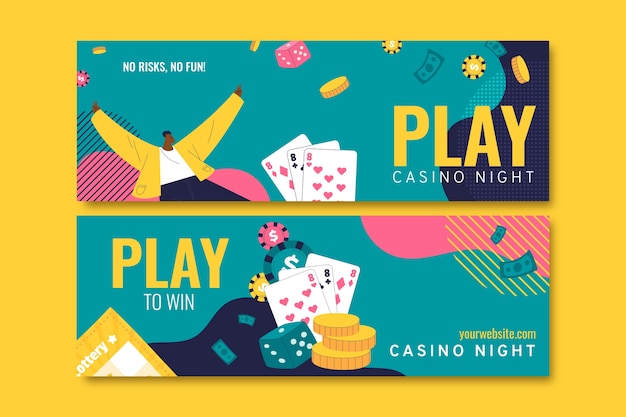 Vettore modello di banner orizzontale per la notte del casinò e il gioco d'azzardo