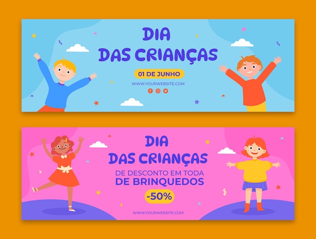 Vector horizontal banner template for dia das criancas celebration