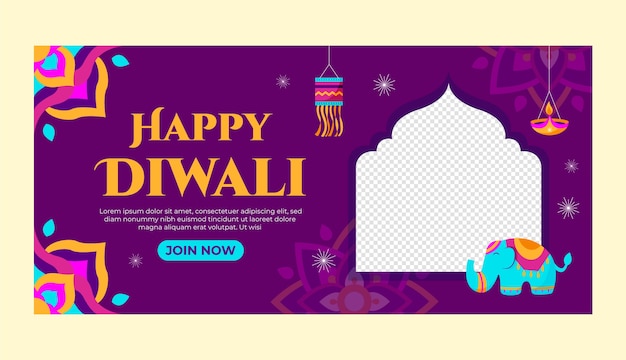 Vector horizontal banner template for diwali hindu festival celebration