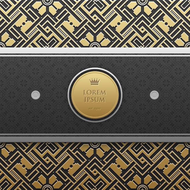 Horizontal banner template on golden metallic background with seamless geometric pattern