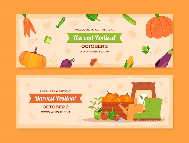 Vector horizontal banner template for harvest festival celebration