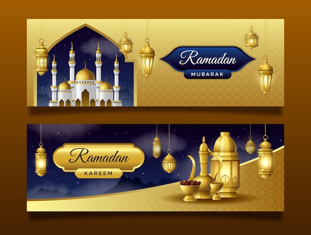 Vettore modello di banner orizzontale per la celebrazione del ramadan islamico