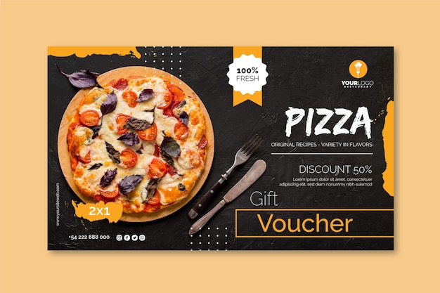 Vector horizontal banner template for pizza restaurant