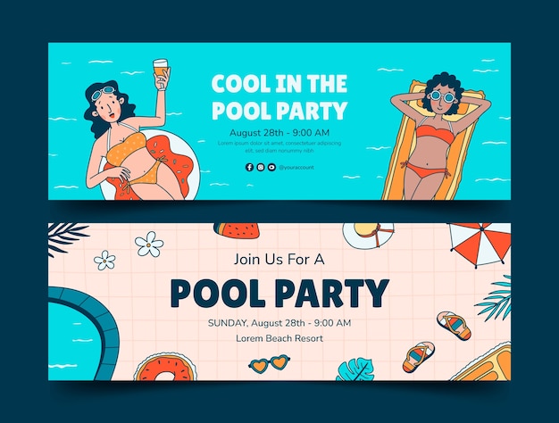 Horizontal banner template for pool party