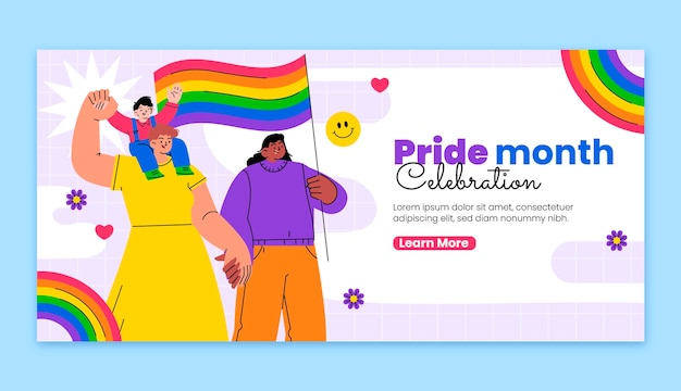 Vector horizontal banner template for pride month celebration