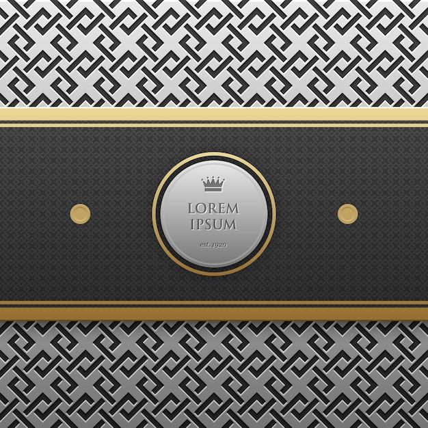 Horizontal banner template on silver/platinum metallic background with seamless geometric pattern. Elegant luxury style.