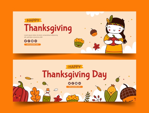 Vector horizontal banner template for thanksgiving celebration