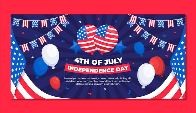 Vector horizontal banner template for usa independence day celebration