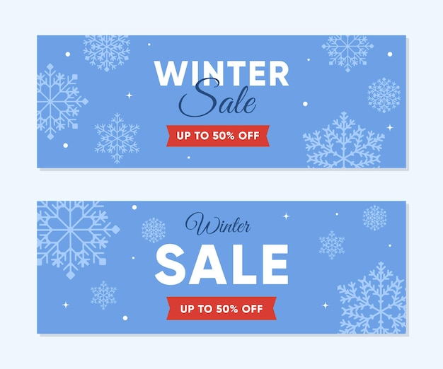 horizontal banner templates featuring snowflakes and snowfall vector illustration