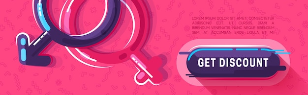 Horizontal banner, web poster, header for website. female and male sex symbol.