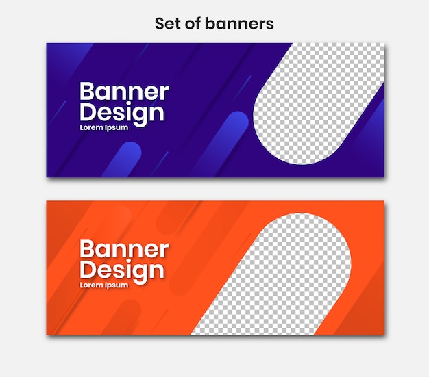 horizontal banner with 3d blue and orange design