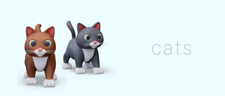 Vector horizontal banner with 3d cats of different colors concept for pet store