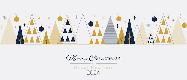 Banner orizzontale con natale e capodanno 2024 design minimale illustrazione vettoriale