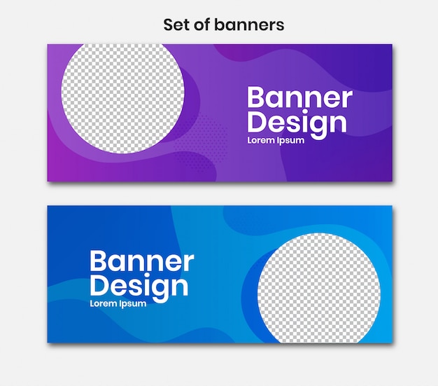 Vector horizontal banner with circle design in blue and purple color