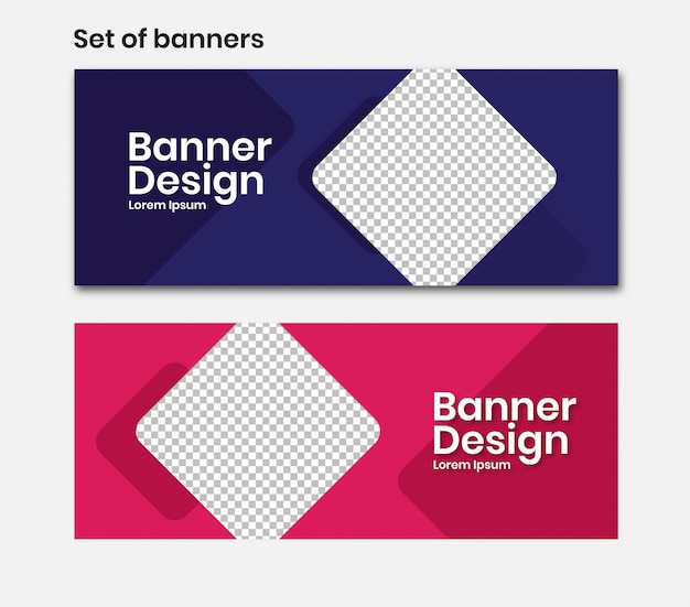 Vector horizontal banner with square in blue and pink