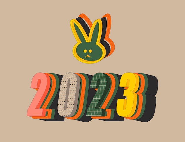 Vettore banner orizzontale con numeri volumetrici 2023 capodanno in stile pop art colori vivaci stile moderno alla moda illustrazione piatta modificabile isolata vettoriale