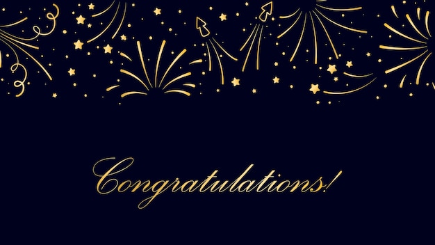 horizontal banner with word congratulations festive background with gold fireworks explosions of