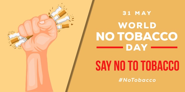 horizontal banner world no tobacco day illustration background with hands crushing cigarette