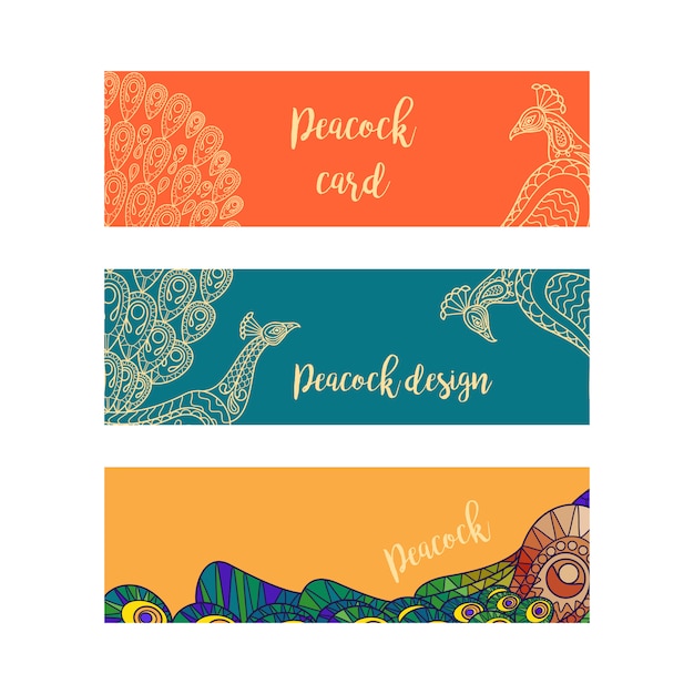 Vector horizontal banners set with peacocks