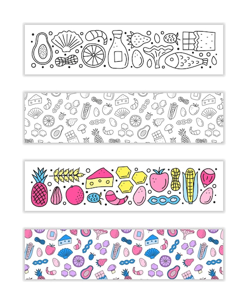 horizontal banners with doodle food allergens