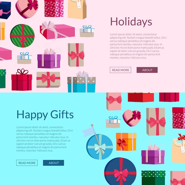 horizontal banners with a lot of gift boxes or packages 