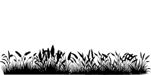 Horizontal black grass land Silhouettes Cultivated Lawn vector illustration on white background