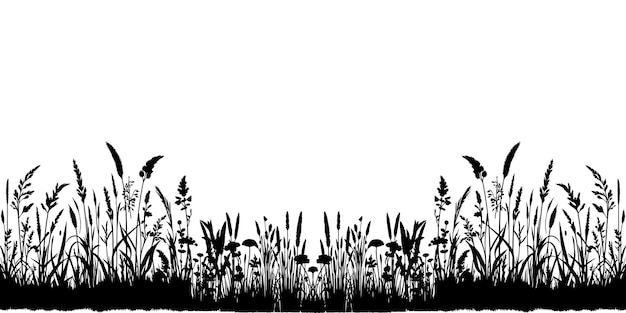 Horizontal black grass land Silhouettes Cultivated Lawn vector illustration on white background