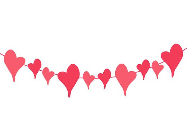 Horizontal border with red heart valentines day garland