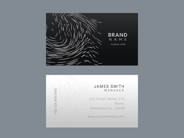 Vector horizontal business card design in black and white color.