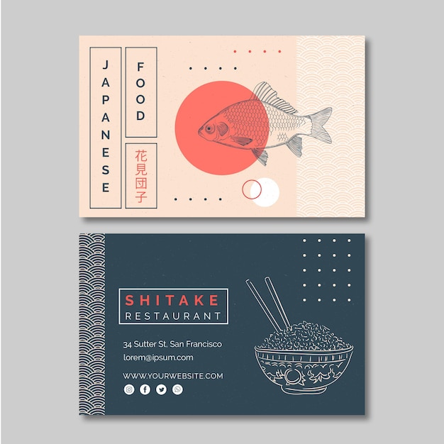 Horizontal business card template for japanese food restaurant