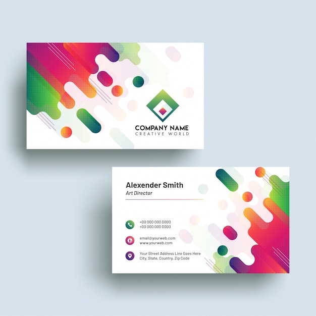 Vector horizontal business card with front and back presentation