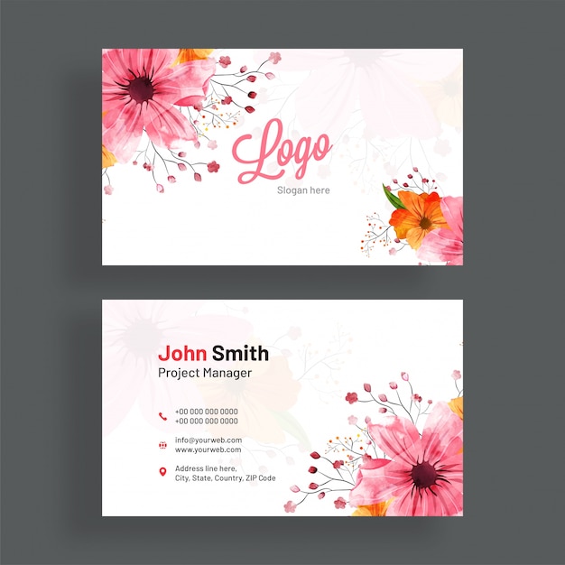 Horizontal business card with front and back presentation