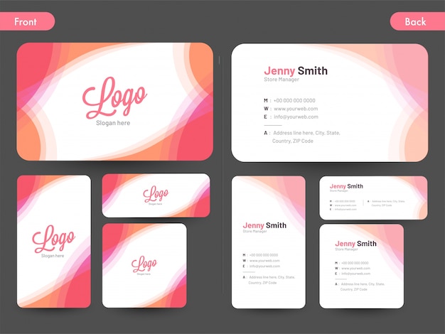 Horizontal business card with front and back presentation