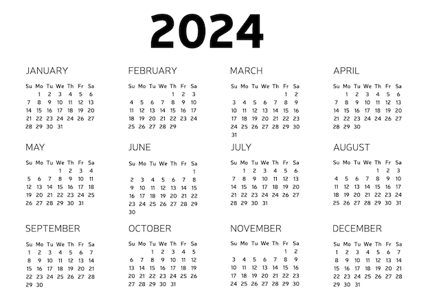 横型カレンダー 2024 A4 ベクトル イラスト
