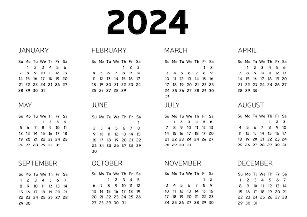 Horizontal calendar 2024 a4 vector illustration