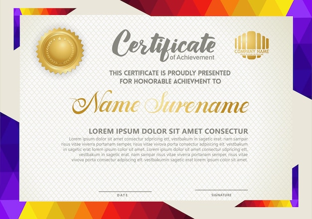 Horizontal certificate template with triangle geometric polygonal background