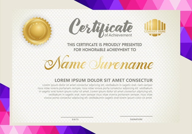 Horizontal certificate template with triangle geometric polygonal background