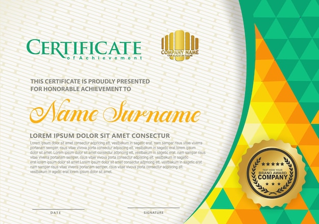 Horizontal certificate template with triangle geometric polygonal background