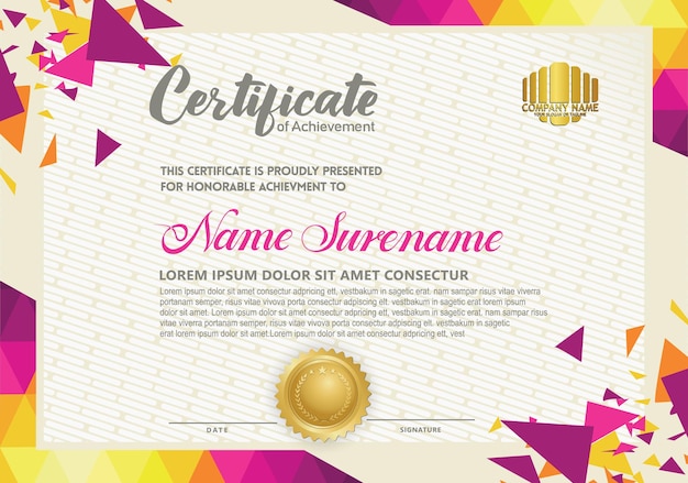 Horizontal certificate template with triangle geometric polygonal background