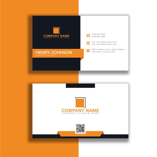 Vector horizontal dark black blue with yellow-brown white shapes business card.