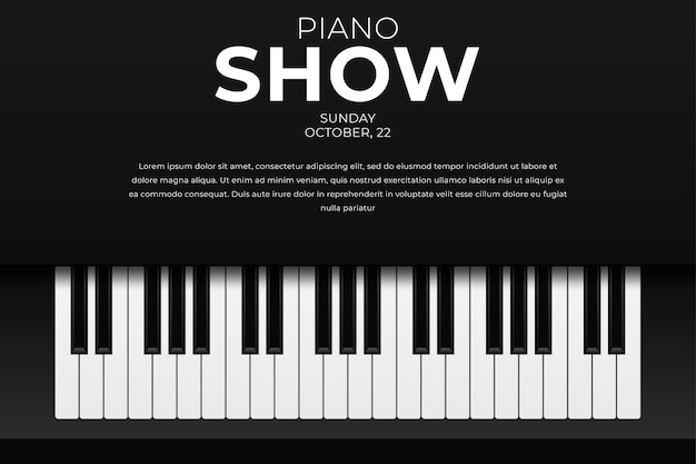 Horizontal design template with top view piano keys