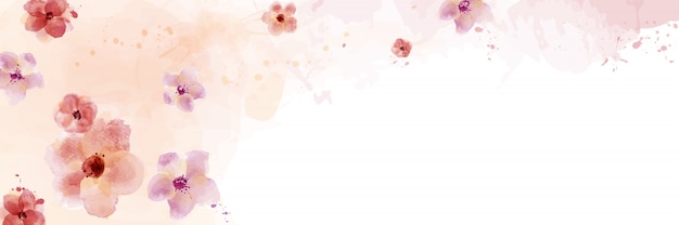 Vector horizontal design with watercolor flower hand painted