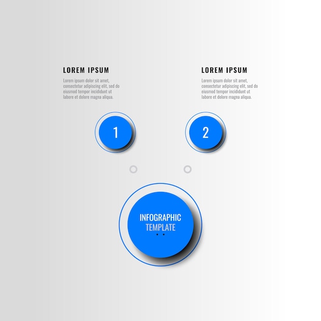 Diagramma orizzontale con due elementi infografici blu con ombra realistica su sfondo bianco